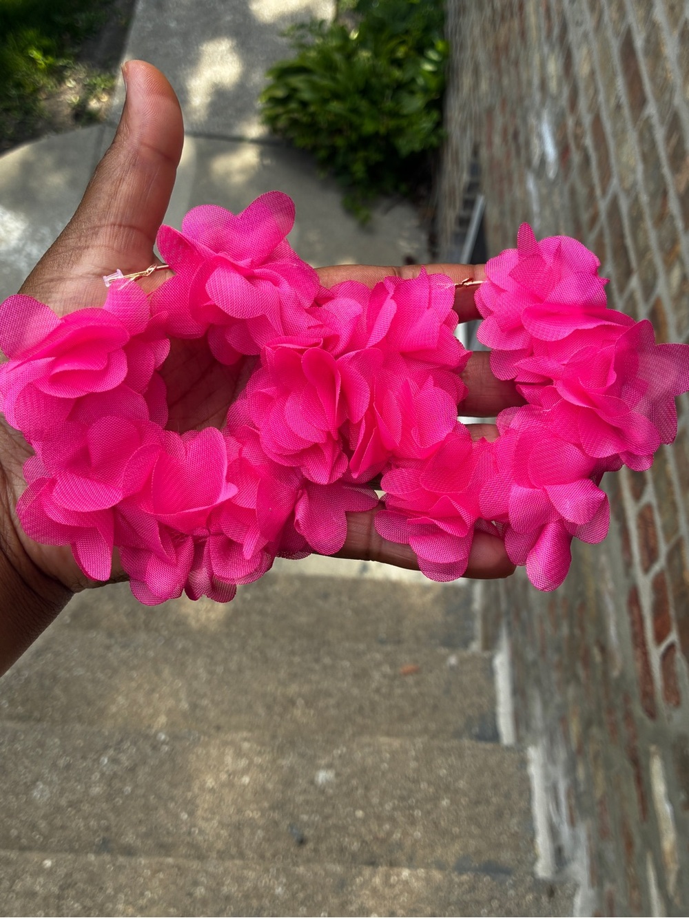 Bright Pink Floral Hoop earrings